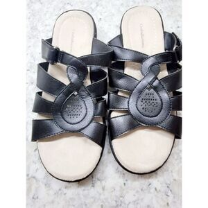 Croft & Barrow Size 7 Dwelling BLACK Strappy SLIDE SANDALS‎ Leather *Defect*